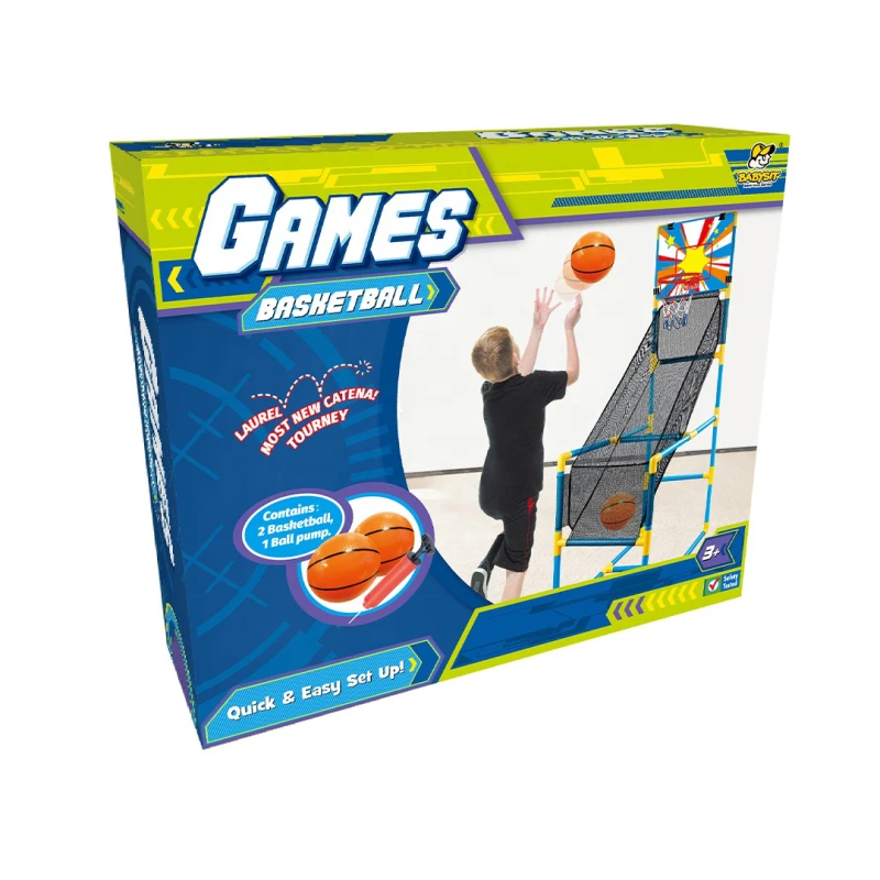 Basketball Stand Toy Portable Sports Movable Children's Basketball Stand Toy – Adjustable Height, Includes 2 Basketballs and Pump – Suitable for Ages 3 and Up